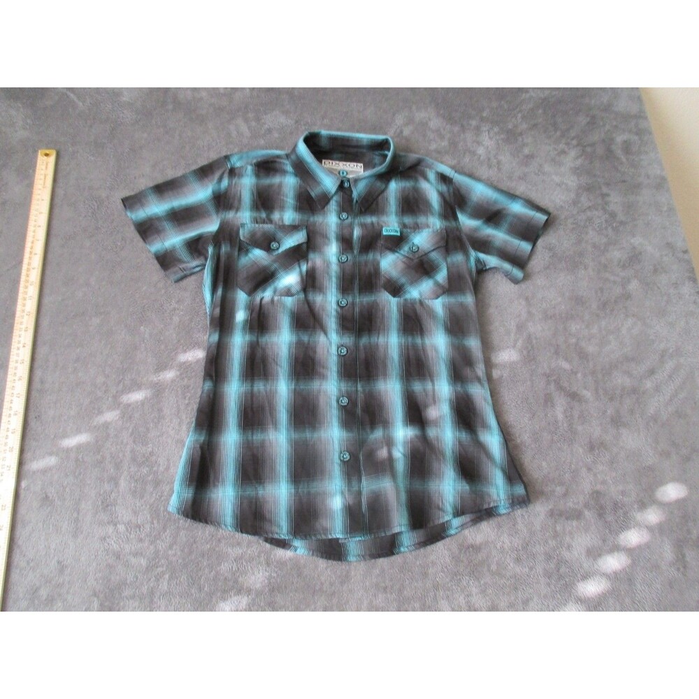 Dixxon Fifth Ave Flannel Shirt Womens Medium Black Teal Plaid Bamboo Blend